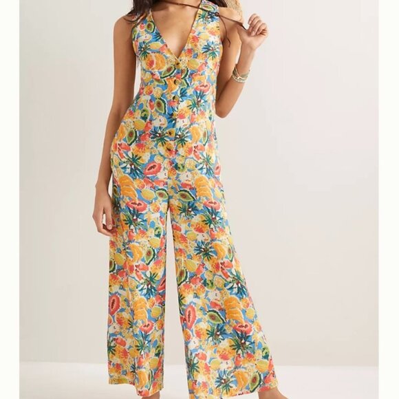 Farm Rio Anthropologie Fruit Medley Jumpsuit Romper Wide Leg Medium - Picture 1 of 15